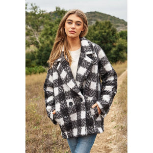 Fuzzy Boucle Textured Double Breasted Coat Jacket