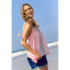 Printed Sleeveless Ruffle Tank Top