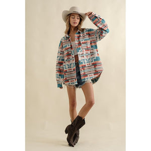 Frayed Aztec Western Shacket