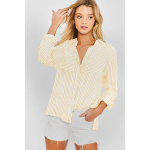Striped Roll Up Sleeve Button Down Blouse Shirts