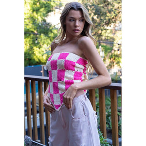 Checkerboard Pattern Tube Top Sweater