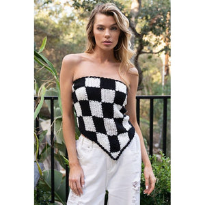 Checkerboard Pattern Tube Top Sweater