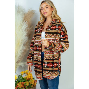 PLUS SIZE Long Sleeve Aztec Print Woven Jacket