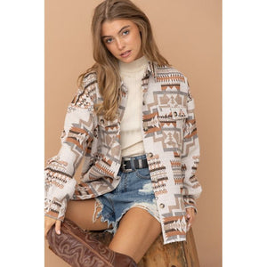 Frayed Aztec Western Shacket