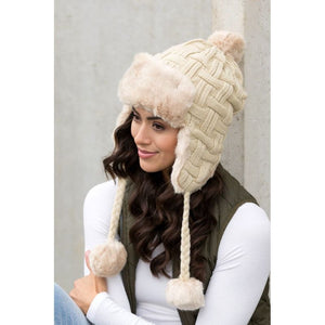 Cable Weave Pom Trapper Hat