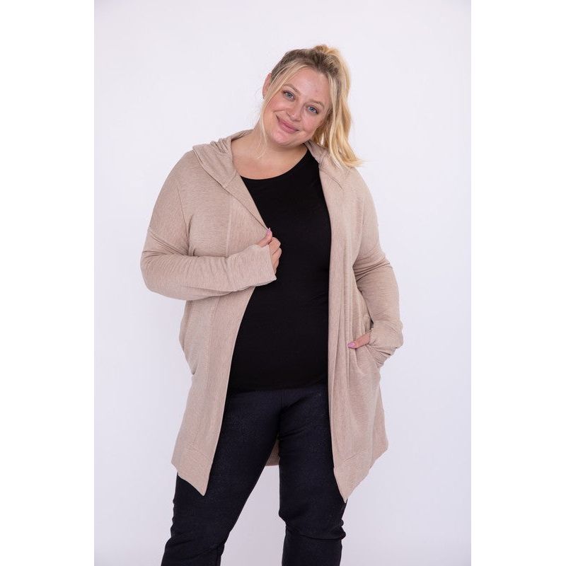 Curvy Longline Hooded Cardigan with Pockets