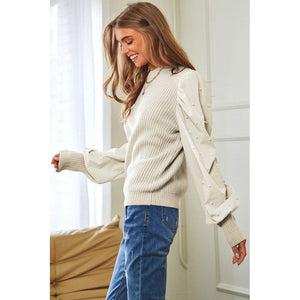 Pearl Embellishments Contrast Sleeves Sweater