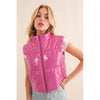 Gloss Shiny PU Quilted Puffer Zip Up Crop Vest