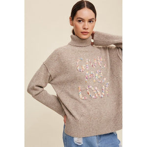 Give Me Love Stitched Mock Neck Sweater