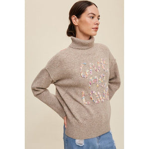 Give Me Love Stitched Mock Neck Sweater