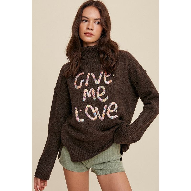 Give Me Love Stitched Mock Neck Sweater