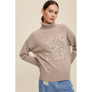 Give Me Love Stitched Mock Neck Sweater