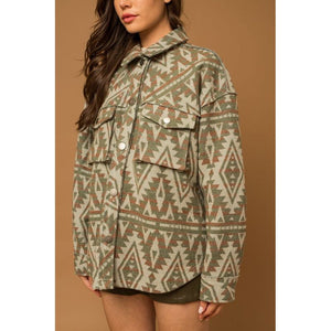 3D Pocket Aztec Print Shacket