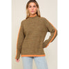 Marled Brown Raglan Sleeve Funnel Neck Sweater