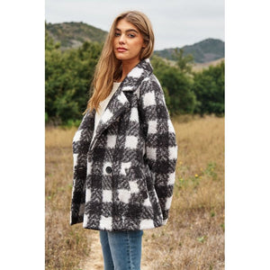 Fuzzy Boucle Textured Double Breasted Coat Jacket