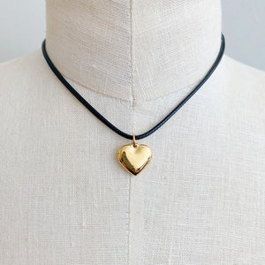 Black Cord Heart Drop Necklace