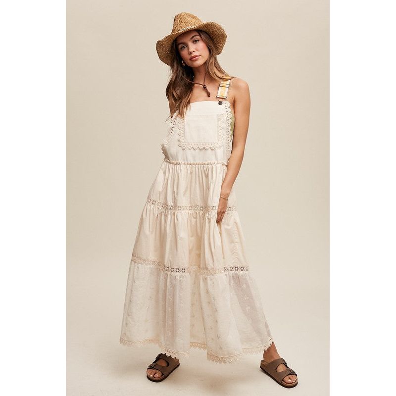 Laced and Tiered Romantic Overall Maxi Dress