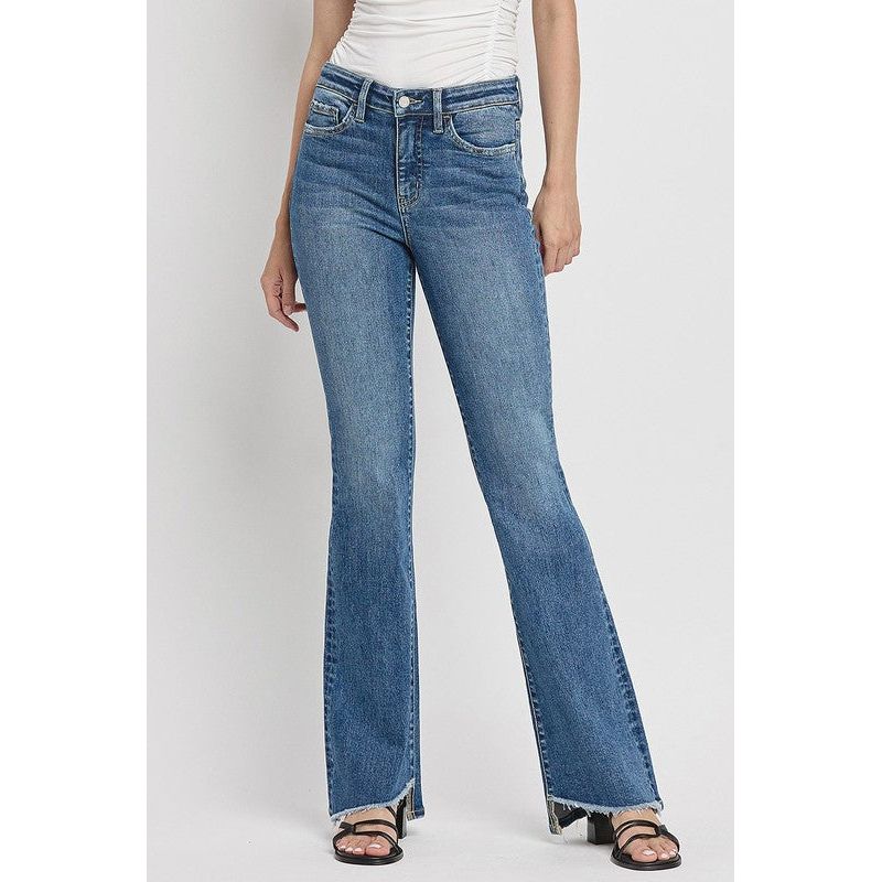 High Rise Slant Hem Flare Jeans