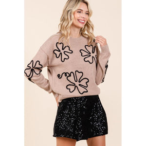 Plus Floral Embroidered Knit Sweater