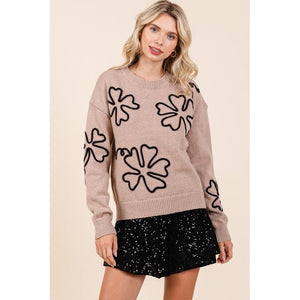 Plus Floral Embroidered Knit Sweater