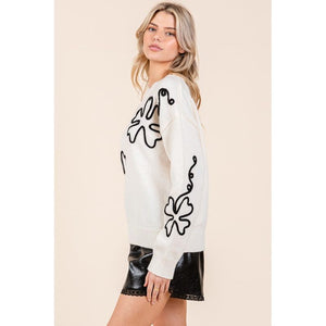 Floral Embroidered Knit Sweater