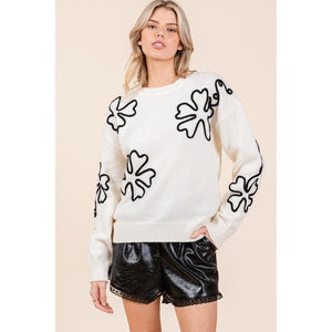 Floral Embroidered Knit Sweater