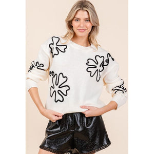 Floral Embroidered Knit Sweater