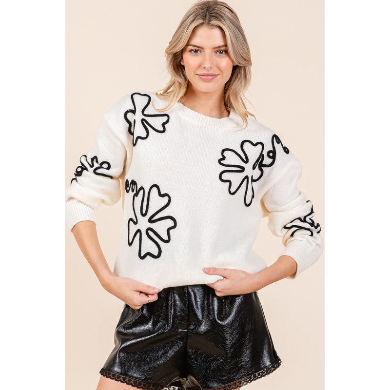 Floral Embroidered Knit Sweater