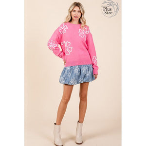 Plus Floral Embroidered Knit Sweater