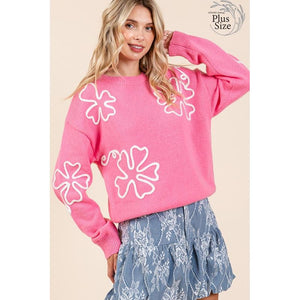 Plus Floral Embroidered Knit Sweater