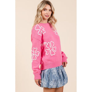 Plus Floral Embroidered Knit Sweater