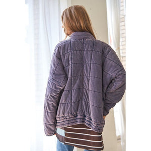 Washed Soft Comfy Quilting Zip Closure Jacket