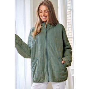 Washed Soft Comfy Quilting Zip Closure Jacket