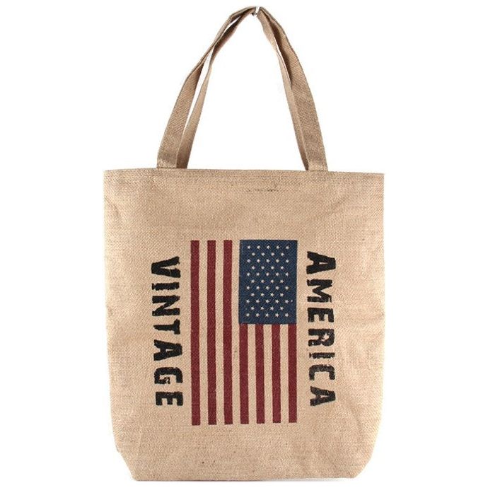 VINTAGE AMERICAN FLAG STRAW TOTE BAG