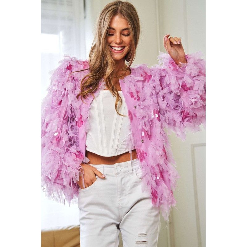 Fluffy Tiered Ruffle Long Sleeve Party Jacket