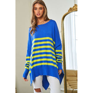 Multi Striped Elbow Patch Loose Fit Sweater Top