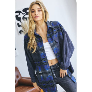 Printed Button Down Long Sleeve Jacket