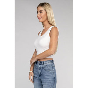 Ribbed Scoop Neck Cropped Sleeveless Top