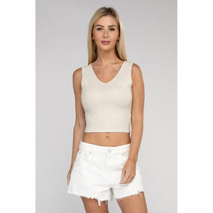 Ribbed Scoop Neck Cropped Sleeveless Top