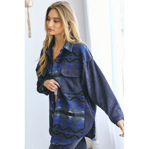 Printed Button Down Long Sleeve Jacket