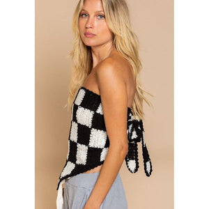 Checkerboard Pattern Tube Top Sweater