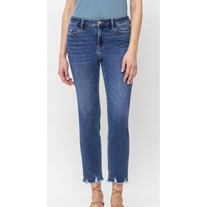 High Rise Crop Slim Straight Jeans