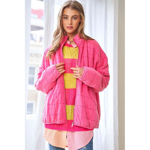 Washed Soft Comfy Quilting Zip Closure Jacket