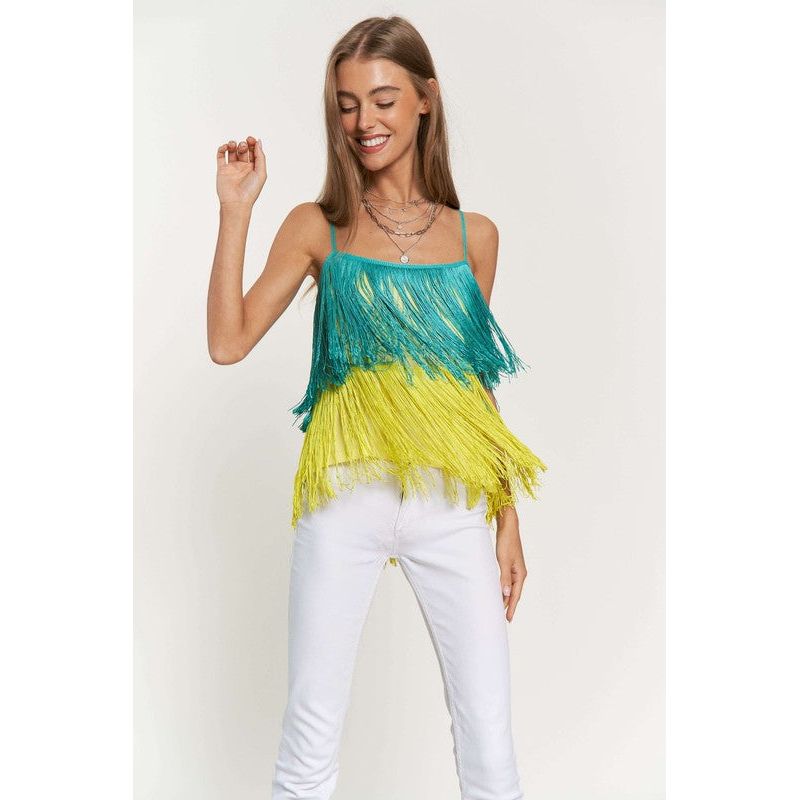 Fringe Overlay Cross Straps Party Cami Top