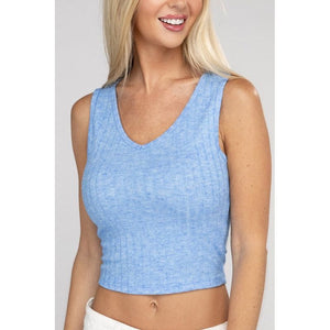 Ribbed Scoop Neck Cropped Sleeveless Top