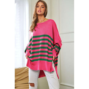 Multi Striped Elbow Patch Loose Fit Sweater Top