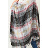 MULTI COLOR PLAID FRINGE TRIM PONCHO SHAWL