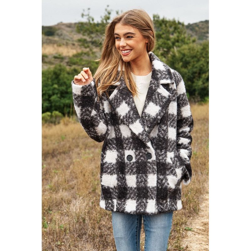 Fuzzy Boucle Textured Double Breasted Coat Jacket