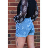 Western Apparel, Western shorts, Western Fashion, Western Boutique, Western Wholesale, cowgirl shorts, western outfits, western attire, western style shorts, western denim shorts, wholesale clothing, aztec shorts, western aztec denim shorts