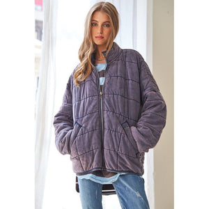 Washed Soft Comfy Quilting Zip Closure Jacket